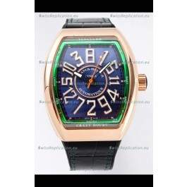 Franck Muller Vanguard Crazy Hours in Rose Gold Plating - Steel Blue Dial Swiss Replica Watch 