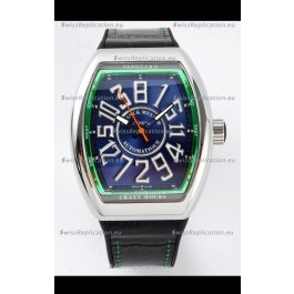 Franck Muller Vanguard Crazy Hours Steel Blue Dial Swiss Replica Watch 