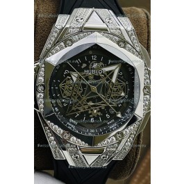 Hublot Big Bang UNICO Sang Bleu II Stainless Steel Diamonds 1:1 Mirror Quality Swiss Replica Watch 