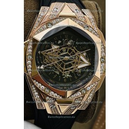 Hublot Big Bang UNICO Sang Bleu II Rose Gold Diamonds 1:1 Mirror Quality Swiss Replica Watch 