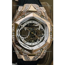 Hublot Big Bang UNICO Sang Bleu II Rose Gold Diamonds 1:1 Mirror Quality Swiss Replica Watch 