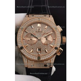 Hublot Classic Fusion Chronograph Rose Gold Diamonds Dial and Casing 1:1 Mirror Replica Watch 