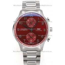 IWC Portuguese Chronograph Swiss Replica Watch in Steel Case Maroon Dial - 1:1 Mirror Replica Edition