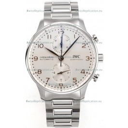 IWC Portuguese Chronograph Swiss Replica Watch in Steel Case Steel White Dial - 1:1 Mirror Replica Edition
