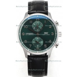 IWC Portuguese Chronograph Swiss Replica Watch in Steel Case Green Dial - 1:1 Mirror Replica Edition