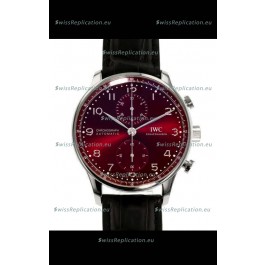 IWC Portuguese Chronograph Swiss Replica Watch in Steel Case Maroon Dial - 1:1 Mirror Replica Edition
