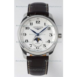 Longines Master Collection Automatic Moonphase White Dial Swiss Replica Watch Leather Strap