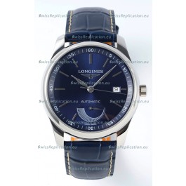 Longines Master Collection Automatic Power Reserve Blue Dial Swiss Replica Watch Leather Strap