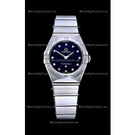 Omega Constellation Ladies Swiss Quartz 1:1 Mirror Replica - Steel Casing in Black Starry Dial 