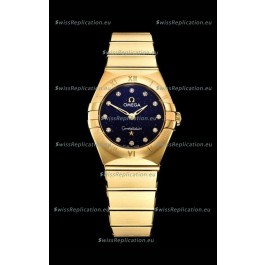 Omega Constellation Ladies Swiss Quartz 1:1 Mirror Replica - Yellow Gold Casing in Black Starry Dial 