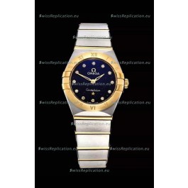 Omega Constellation Ladies Swiss Quartz 1:1 Mirror Replica - Two Tone Casing in Black Starry Dial 