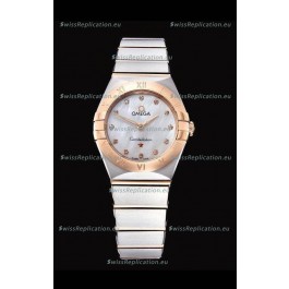Omega Constellation Ladies Swiss Quartz 1:1 Mirror Replica - Two Tone Casing in White Pearl Dial