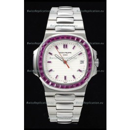 Patek Philippe Nautilus 5711 White Dial 1:1 Mirror Replica in 904L Steel with Rubies Bezel