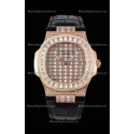Patek Philippe Nautilus 5711/R Swiss Replica Watch 1:1 Mirror Replica in Rose Gold Diamonds Casing