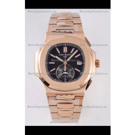 Patek Philippe Nautilus 5980/R Rose Gold 904L Steel Case in Black Dial - 1:1 Mirror Replica