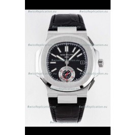 Patek Philippe Nautilus 5980/1A 904L Steel Case in Black Dial Leather Strap - 1:1 Mirror Replica