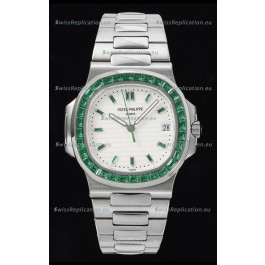 Patek Philippe Nautilus 5711 White Dial 1:1 Mirror Replica in 904L Steel with Rubies Bezel