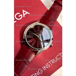 Omega De Ville Tresor Edition Swiss Quartz Watch 36MM Steel Casing Red Dial