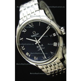 Omega De-Ville Annual Calendar Steel Strap Swiss Replica Watch 1:1 Mirror Edition in Black Dial