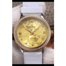 Omega De Ville Floral Dial Swiss Quartz Movement in Two Tone Casing - Gold Dial