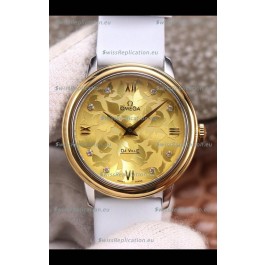 Omega De Ville Floral Dial Swiss Quartz Movement in Two Tone Casing - Gold Dial