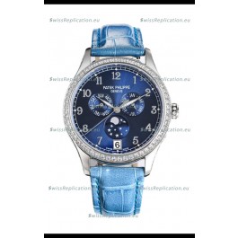 Patek Philippe Complications 4948G Annual Calendar Moonphase Blue Dial White Gold Swiss Replica 