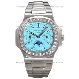 Patek Philippe Nautilus 5740 Perpetual Calendar White Gold Tiffany Dial Diamonds Bezel Swiss Replica Watch 