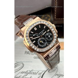 Patek Philippe Nautilus 5712R 1:1 Quality Swiss Replica Watch in Black Dial Brown Strap