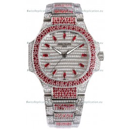Patek Philippe Nautilus 7118R 35MM 1:1 Red Diamonds Paved Watch in Steel Casing 
