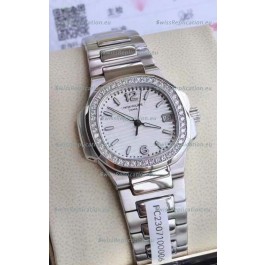 Patek Philippe Nautilus 7010/1G-011 32MM 1:1 Mirror Replica - Genuine Diamonds on Bezel 