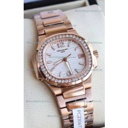 Patek Philippe Nautilus 7010/1GR-011 32MM 1:1 Mirror Replica - Genuine Diamonds on Bezel 