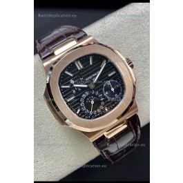 Patek Philippe Nautilus 5712/R 1:1 Quality Swiss Replica Watch in Brown Dial Leather Strap