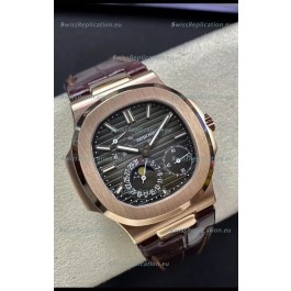 Patek Philippe Nautilus 5712/R 1:1 Quality Swiss Replica Watch in Brown Dial Leather Strap