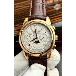 Patek Philippe Grand Complications 5270 Swiss Replica Watch in Rose Gold Casing White Dial