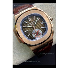Patek Philippe Nautilus 5980/R Chronograph Rose Gold on 904L Steel Case in Brown Dial - 1:1 Mirror Replica