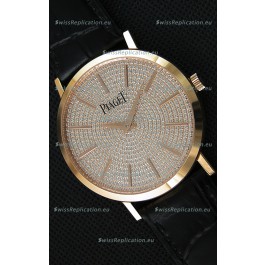 Piaget Altiplano G0A36128 Paved Diam Dial Swiss Quartz Replica Watch in Pink Gold Case