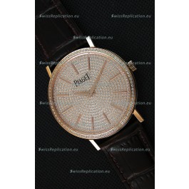 Piaget Altiplano G0A36128 Paved Diam Dial Swiss Quartz Replica Watch in Pink Gold Case
