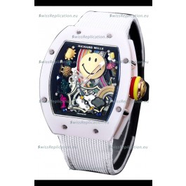 Richard Mille RM088 Smiley Tourbillon White Ceramic Casing Nylon Strap Replica Watch 