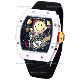Richard Mille RM088 Smiley Tourbillon White Ceramic Casing Black Nylon Strap Replica Watch 