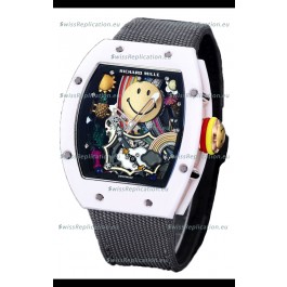 Richard Mille RM088 Smiley Tourbillon White Ceramic Casing Grey Nylon Strap Replica Watch 