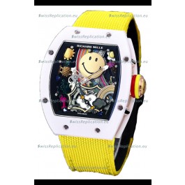 Richard Mille RM088 Smiley Tourbillon White Ceramic Casing Yellow Nylon Strap Replica Watch 