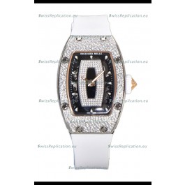 Richard Mille RM007 Diamonds Paved White Strap 904L Steel Superclone Swiss Watch