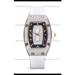 Richard Mille RM007 Diamonds Paved White Strap & Dial 904L Steel Superclone Swiss Watch