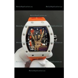 Richard Mille RM66 Flying Genuine Tourbillon White Ceramic Orange Strap Superclone Replica Watch 