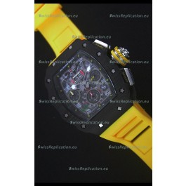 Richard Mille RM011-03 One Piece Black Forged Carbon Case Watch in Yellow Strap