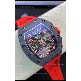 Richard Mille RM011 Felipe Massa 1:1 Mirror Black Forged Carbon Case Red Strap