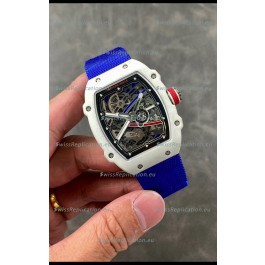 Richard Mille Super Clone RM67-02 Alexis Pinturault White Quartz TPT 37 Grams Watch Blue Strap