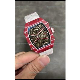 Richard Mille Super Clone RM67-02 Mutaz Barshim Red Carbon TPT 37 Grams Watch White Strap