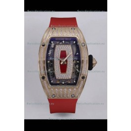 Richard Mille Super Clone RM07-01 Diamonds Paved 904L Rose Gold Casing Automatic Replica Watch