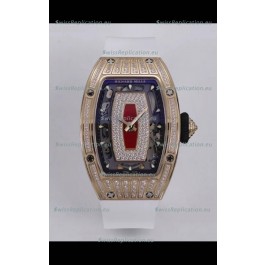Richard Mille Super Clone RM07-01 Diamonds Paved 904L Rose Gold Casing Automatic Replica Watch